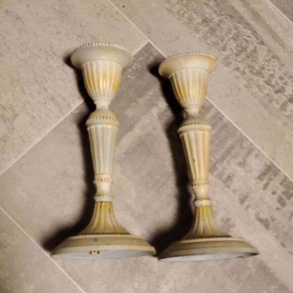 Vintage Heavy Metal Patina Candle Holders - Picture 4 of 6